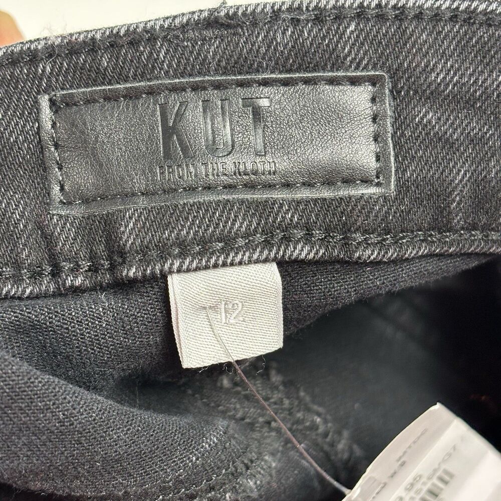 Kut from the Kloth Meg Fab Ab Jeans Womens 12 Black Rhinestone Wide Leg Raw Hem - Picture 13 of 16